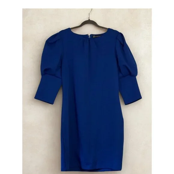 New York & Company Puff Sleeve Textured Dress - Picture 3 of 4